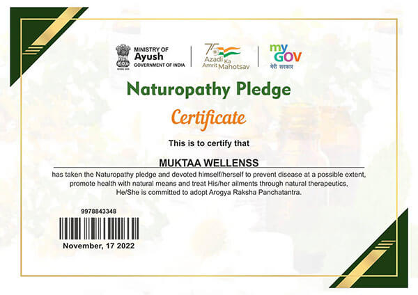 Mukta  Naturopathy  Certificate